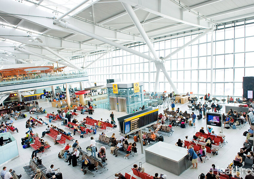 Heathrow Airport, Terminal 5A, airside, departure lounge, August 2009.
